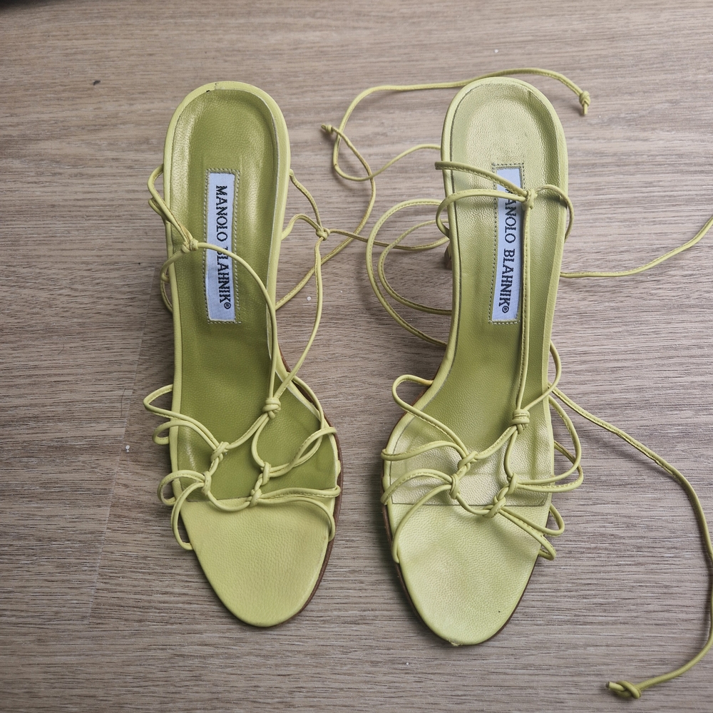 Vintage Manolo Blahnik Chartreuse / Pale Green Strappy Heels